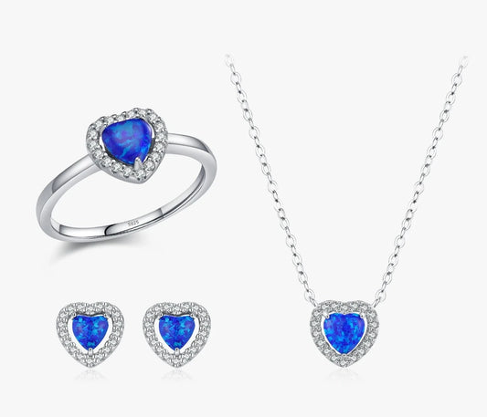 Stunning Blue 925 Silver Jewellery Set for Women - Necklace, Ring, Earrings