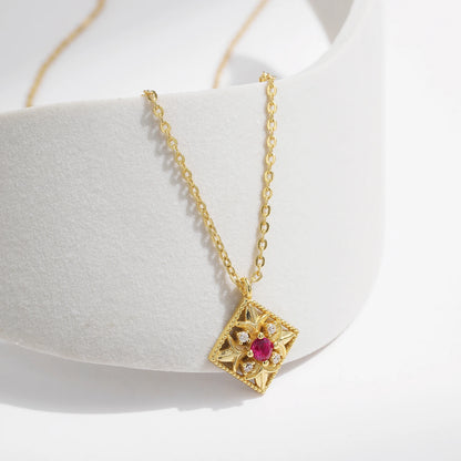 Upgrade Your Style with MQ's 925 Silver Necklace - Square Gold With Pink Stone for Women!