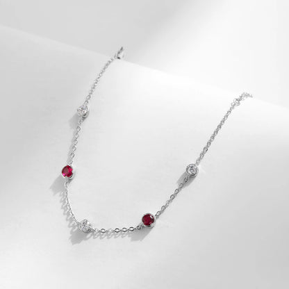 Adjustable S925 Silver Bracelet with Red Stones for Women - MQ
