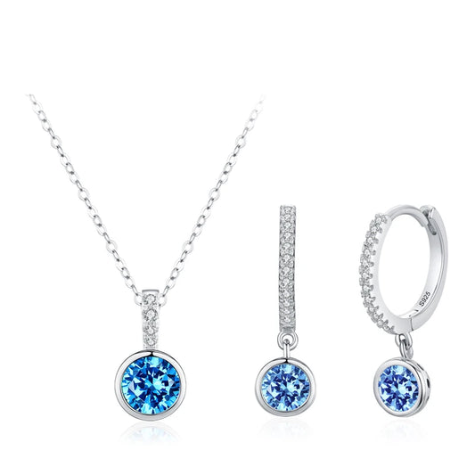 MQ pack 925 Sterling Silver Elegant Blue Zirconia Jewelry Necklace & Hoop Earrings For Women