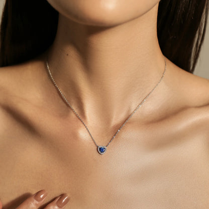 MANAR 925 Sterling Silver Blue Heart Necklace For Women