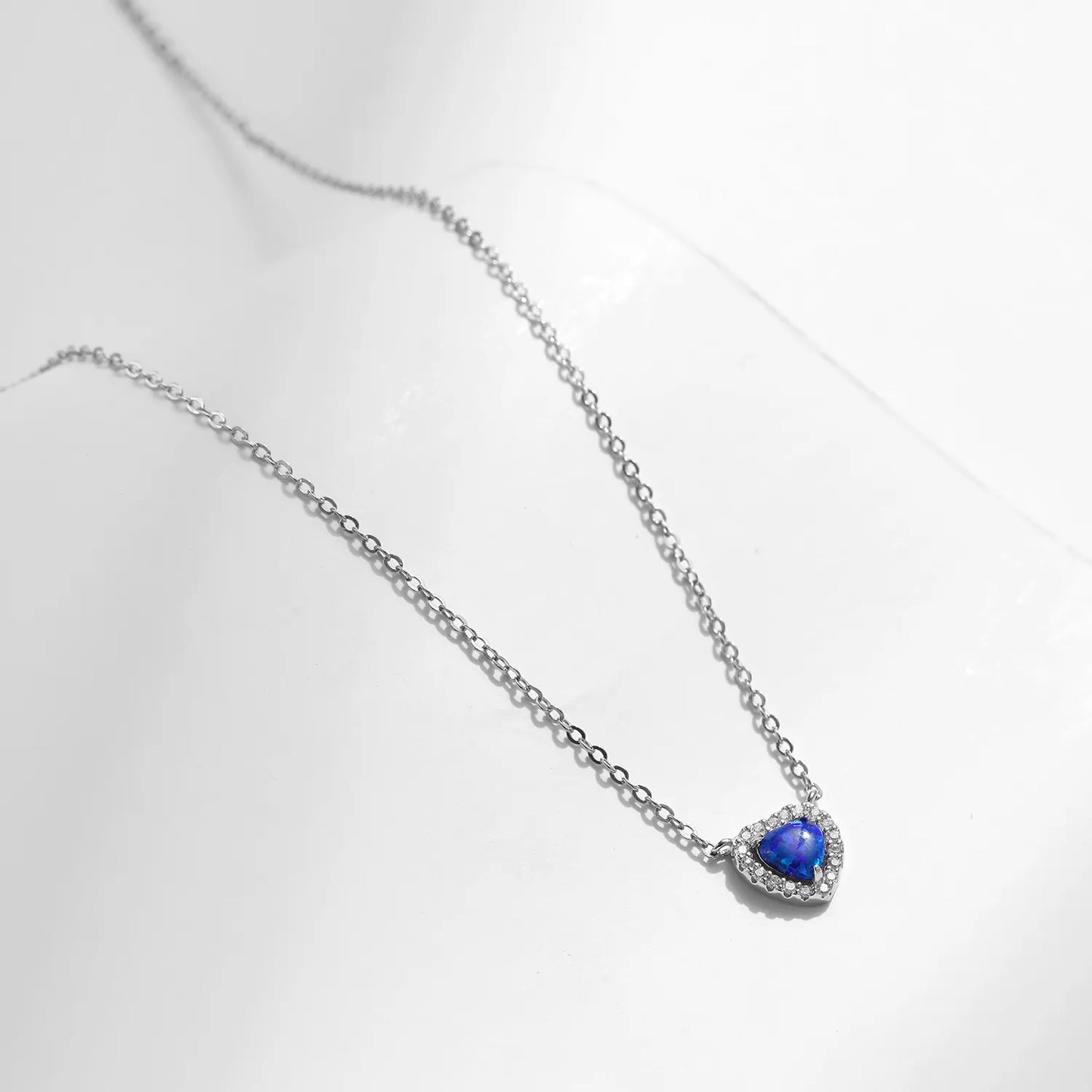 925 Sterling Silver Blue Heart Necklace For Women