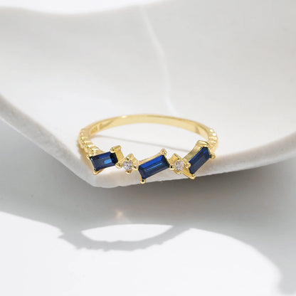 MQ Stunning 925 Silver Ring with Blue Stones for Women - Golden Color