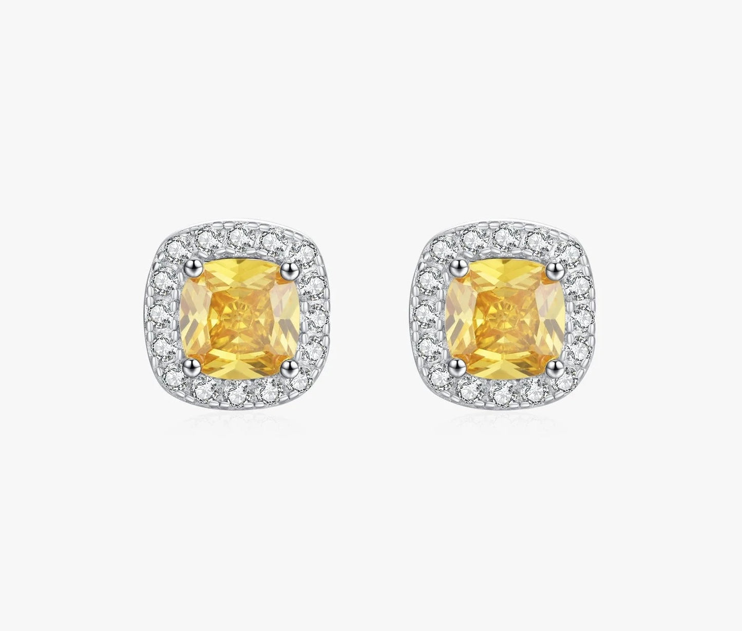 Stunning Yellow Sparkling Silver Earrings - 925 Sterling Silver for Women