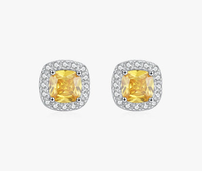 Stunning Yellow Sparkling Silver Earrings - 925 Sterling Silver for Women
