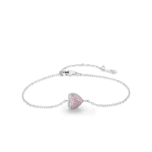 Lara 925 Sterling Silver Pink Heart Adjustable Bracelet for Women