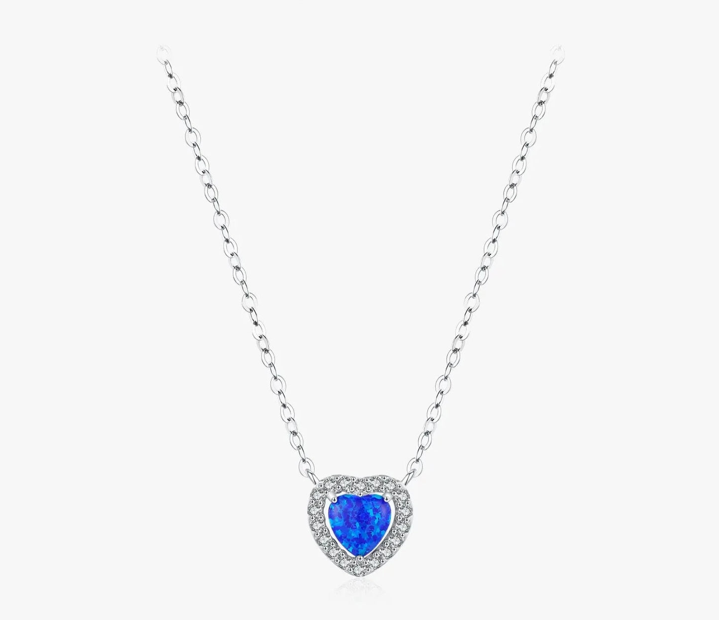 925 Sterling Silver Blue Heart Necklace For Women