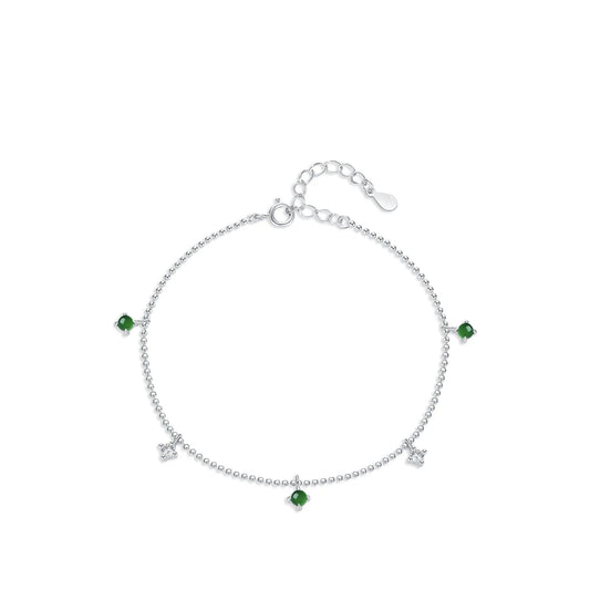 MQ Green & Clear 925 Sterling Silver Bracelet for Women - Adjustable
