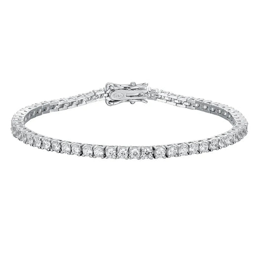 MQ Stunning 925 Sterling Silver Diamond Tennis Chain for Women - Platinum Zircon Plated Silver Bracelet