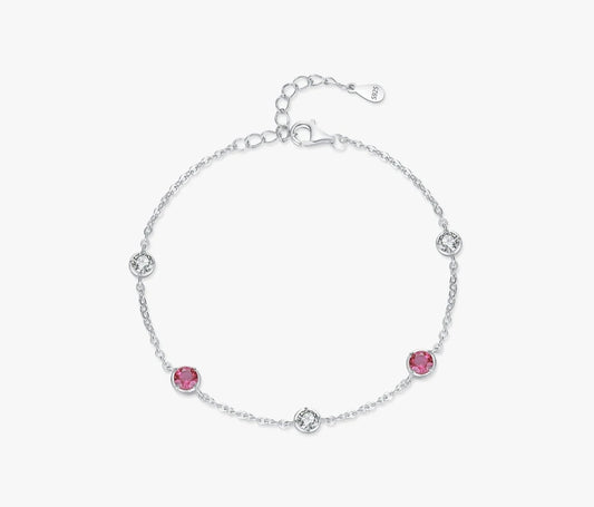 Adjustable S925 Silver Bracelet with Red Stones for Women - MQ