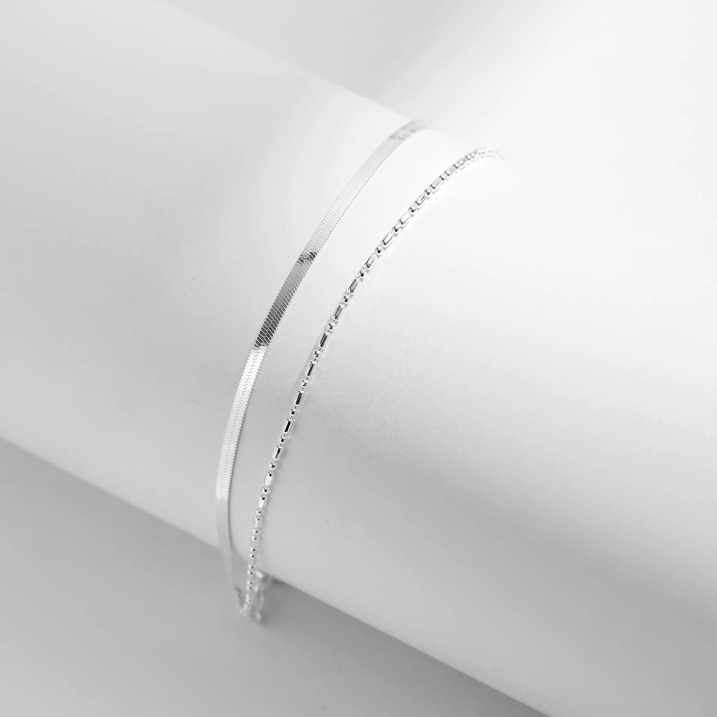 Stylish Double Layer Sterling Silver Bracelets for Women - MQ