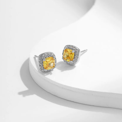 Stunning Yellow Sparkling Silver Earrings - 925 Sterling Silver for Women