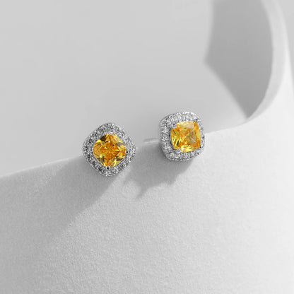 Stunning Yellow Sparkling Silver Earrings - 925 Sterling Silver for Women