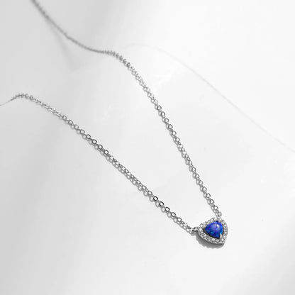 925 Sterling Silver Blue Heart Necklace For Women