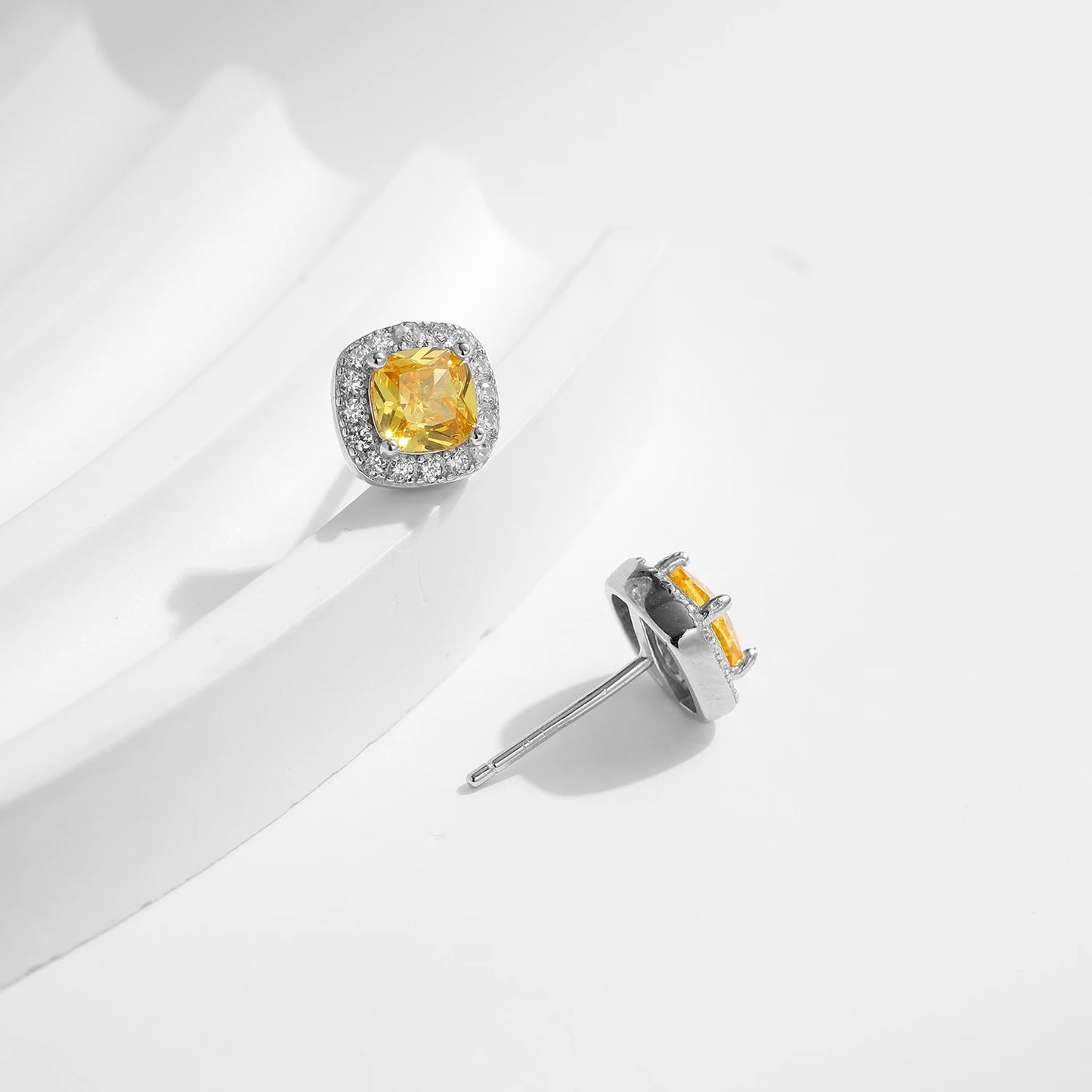 Stunning Yellow Sparkling Silver Earrings - 925 Sterling Silver for Women