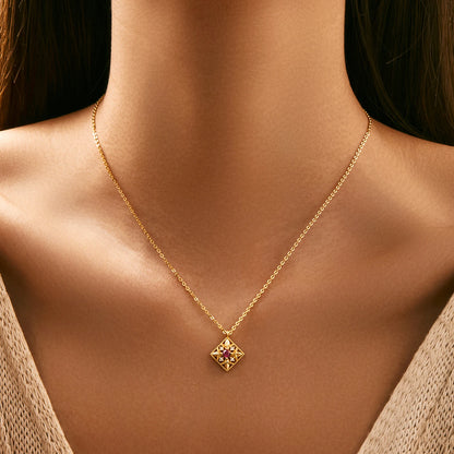 Upgrade Your Style with MQ's 925 Silver Necklace - Square Gold With Pink Stone for Women!