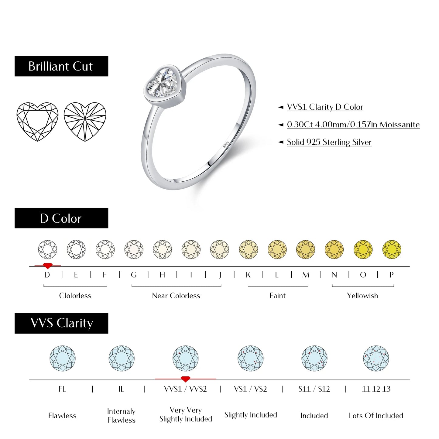 MQ Heart Shape Moissanite 925 Silver Ring