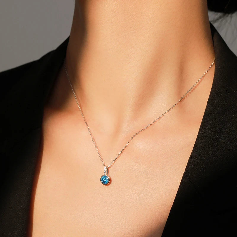 MQ pack 925 Sterling Silver Elegant Blue Zirconia Jewelry Necklace & Hoop Earrings For Women