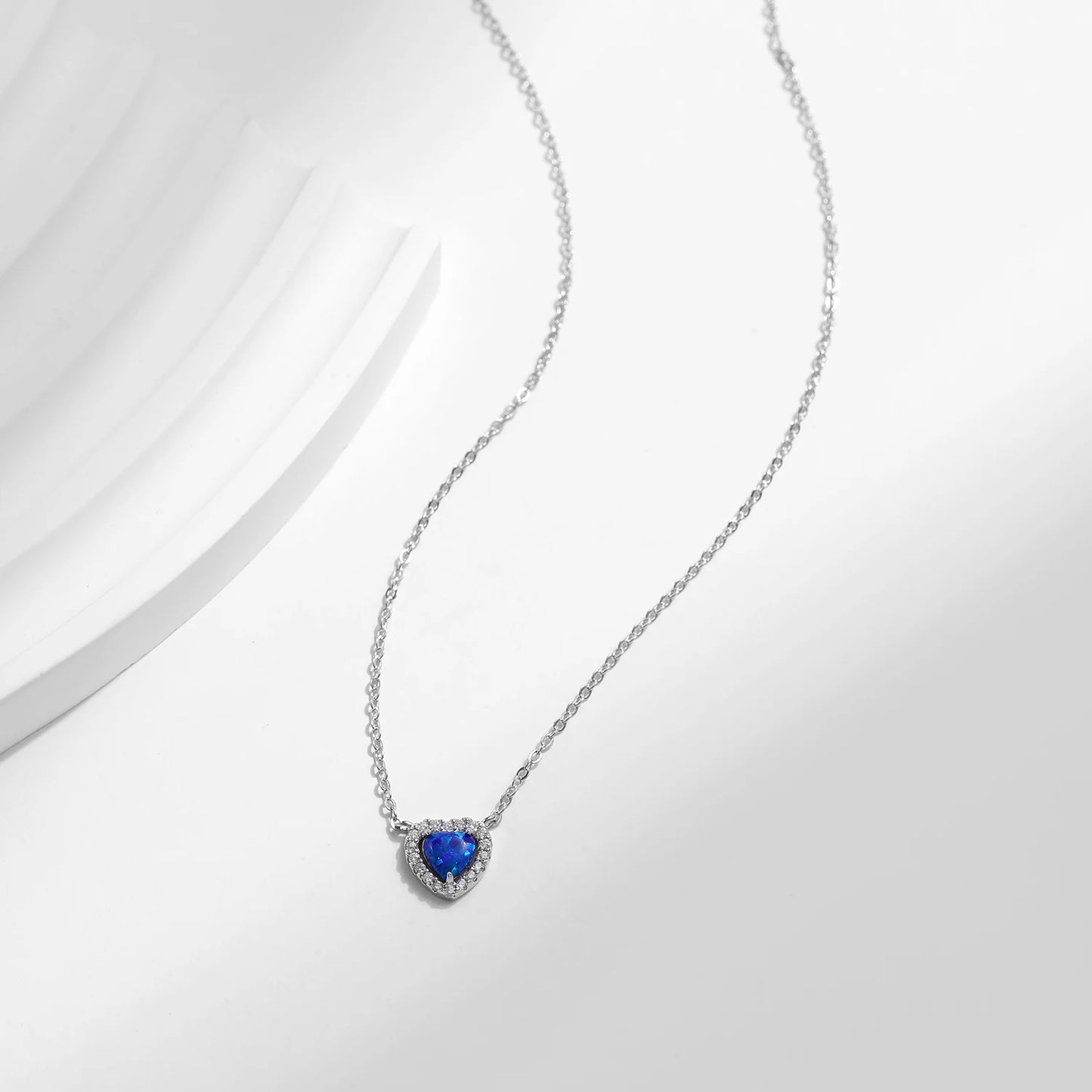925 Sterling Silver Blue Heart Necklace For Women