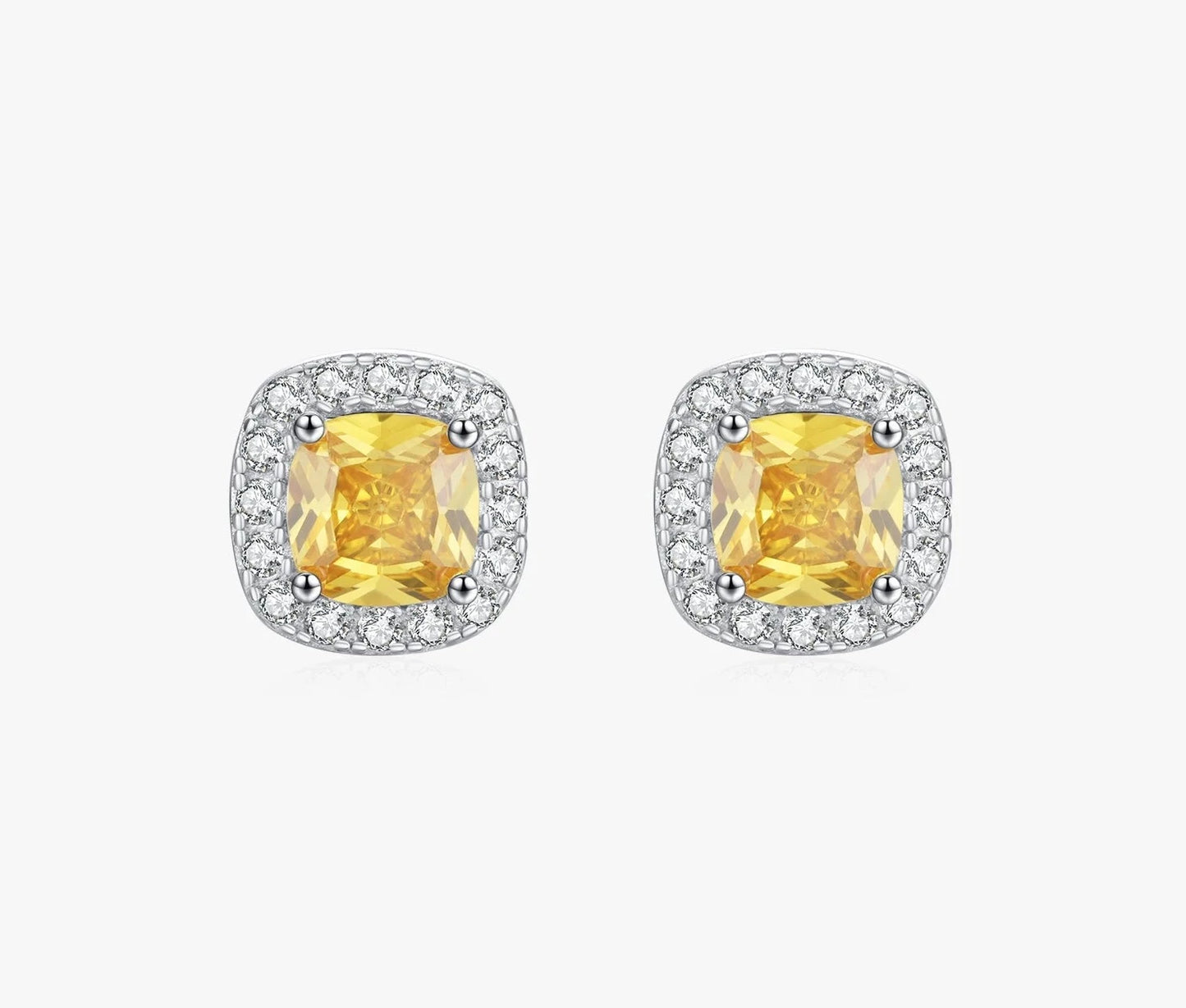 Stunning Yellow Sparkling Silver Earrings - 925 Sterling Silver for Women