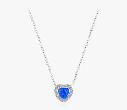 925 Sterling Silver Blue Heart Necklace For Women