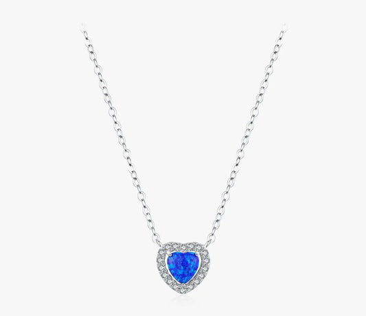 925 Sterling Silver Blue Heart Necklace For Women