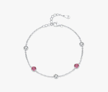 Adjustable S925 Silver Bracelet with Red Stones for Women - MQ